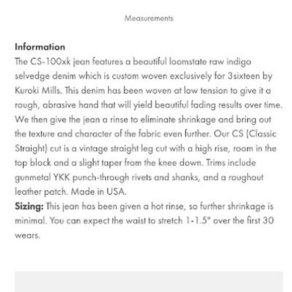 3sixteen CS100xk Classic Straight Raw Selvedge Denim Indigo Mens Size 36 NEW - Picture 2 of 12